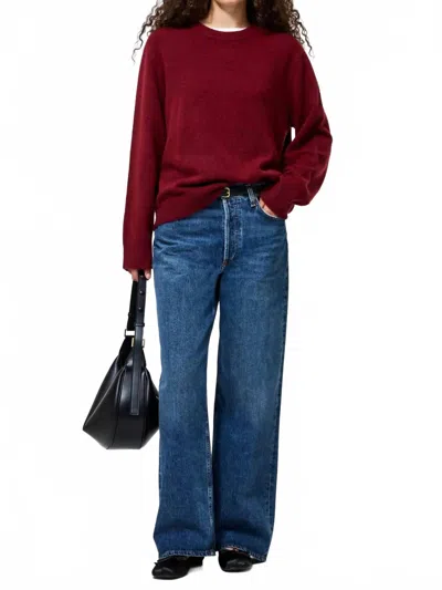 French Connection Emilia Knit Boyfriend Pullover Sweater In Cabernet In Burgundy