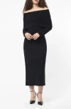 French Connection Emilia Off The Shoulder Long Sleeve Maxi Sweater Dress In Black