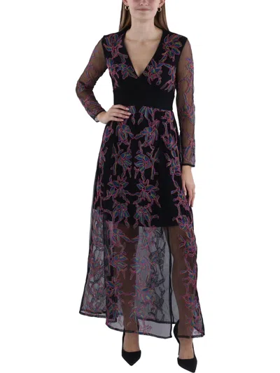 French Connection Emilia Womens V-neck Embroidered Maxi Dress In Black