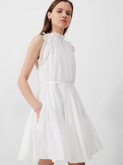 French Connection Emily Tiered Flared Mini Dress Summer White