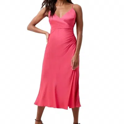 French Connection Enis Satin Slip Midi Dress In Azalea In Pink