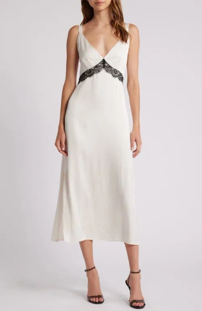 French Connection Ennis Lace Trim Satin Dress In Classic Cream