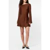 French Connection Ennis Satin Bell Sleeve Mini Dress In Brown