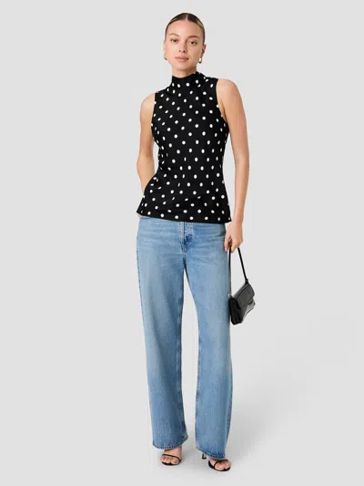 French Connection Ennis Polka Dot Sleeveless Bow Top In Black/white