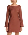 French Connection Ennis Satin Bell Sleeve Mini Dress In Brown