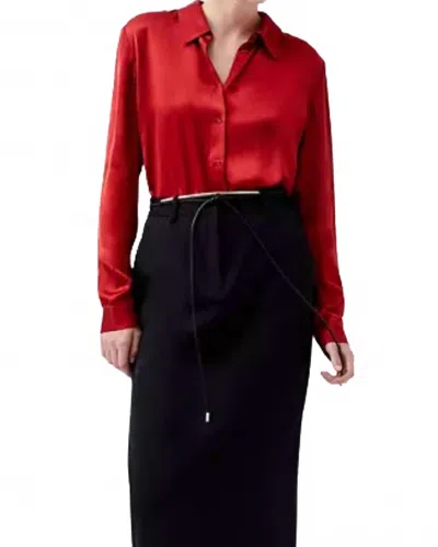 French Connection Ennis Satin Button Down Shirt In Wine In Red