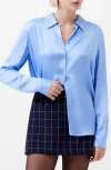 French Connection Ennis Satin Button-up Shirt In Blue