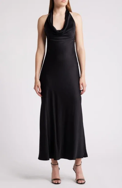 French Connection Ennis Satin Halter Midi Dress In Black