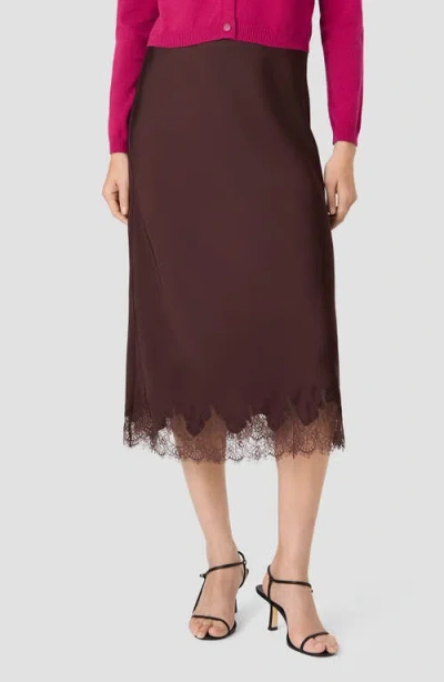 French Connection Ennis Satin Lace Midi Skirt In Brown