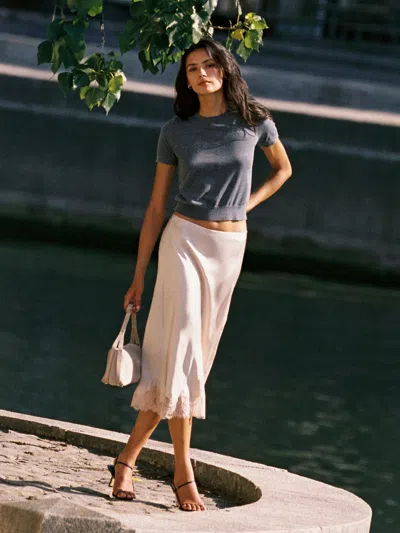 French Connection Ennis Satin Lace Midi Skirt In Champagne