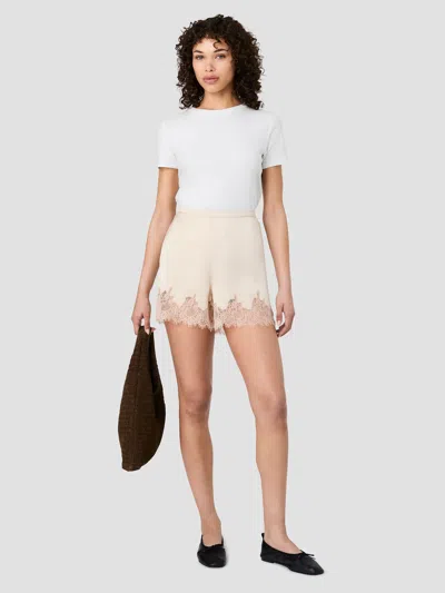 French Connection Ennis Satin Lace Pull On Shorts In Champagne