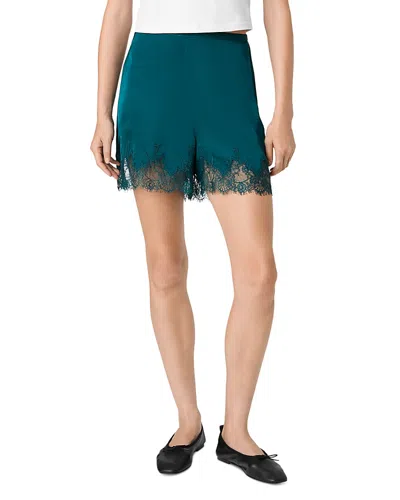 French Connection Ennis Satin Lace Pull On Shorts In Green