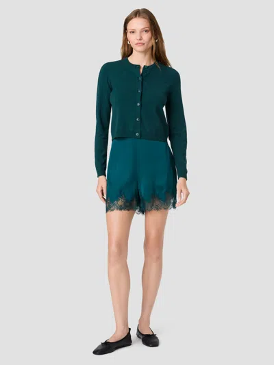French Connection Ennis Satin Lace Pull On Shorts In Deep Teal