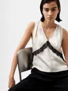 French Connection Ennis Satin Lace Trim Top In Cream