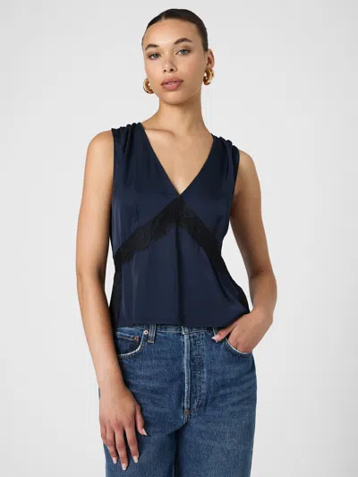 French Connection Ennis Satin Lace Top  Tops In Navy