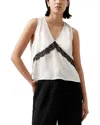 French Connection Ennis Satin Lace Trim Top In Classic Cream