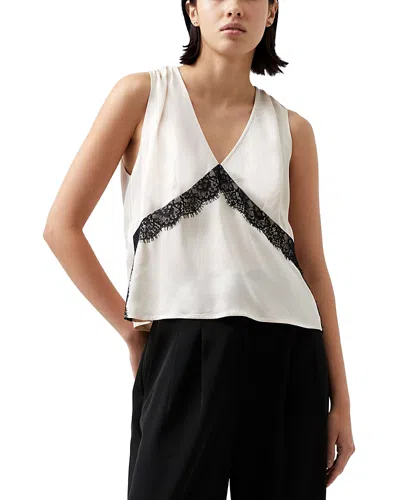 French Connection Ennis Satin Lace Trim Top In Cream