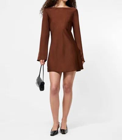 French Connection Ennis Satin Long Sleeve Mini Dress In Brown