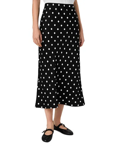 French Connection Ennis Satin Polka Dot Midi Skirt In Black