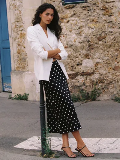 French Connection Ennis Satin Polka Dot Midi Skirt In Black