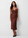 French Connection Ennis Satin Slip Midi Dress  Dresses In Brown