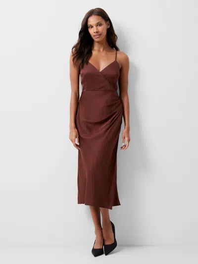 French Connection Ennis Satin Slip Midi Dress  Dresses In Brown