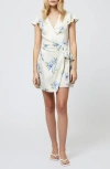 French Connection Ennis Vivian Floral Satin Wrap Minidress In Pale Iris Multi