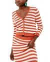 French Connection Nesta Stripe Cardigan Rosewood-cream In Rosewood