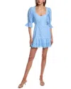 French Connection Cut Out Mini Dress In Baby Blue Eyelet In Blue
