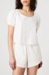 French Connection Eyelet Puff Sleeve Cotton Top