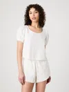French Connection Eyelet Puff Sleeve Cotton Top In White