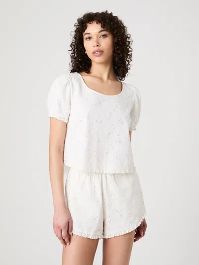 FRENCH CONNECTION EYELET PUFF SLEEVE TOP FRENCH CONNECTION TOPS,72YOT1005