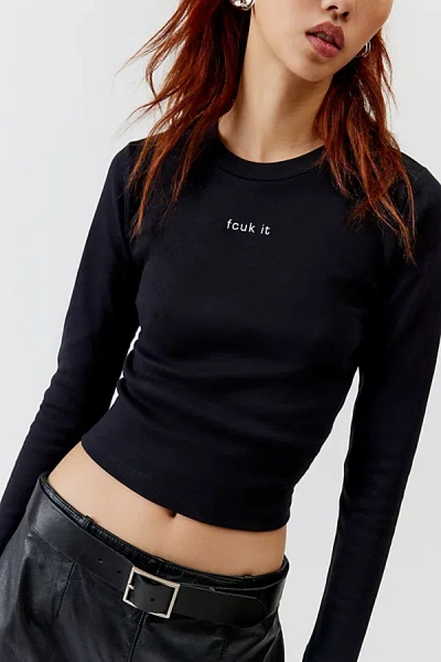 French Connection Fcuk It Cropped Long Sleeve Tee In Black, Women's At Urban Outfitters