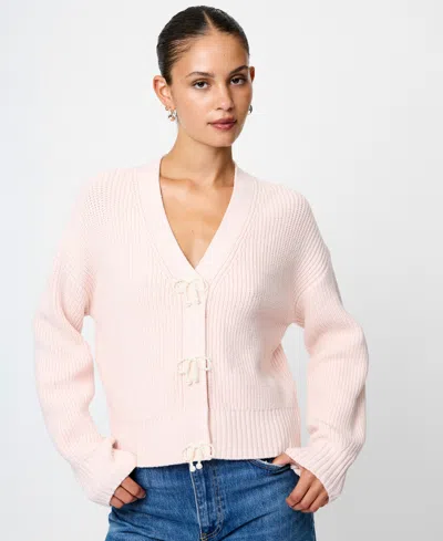 FRENCH CONNECTION FCUK WOMEN'S BABYSOFT KNIT V-NECK EMBELLISHED BOW CARDIGAN SWEATER