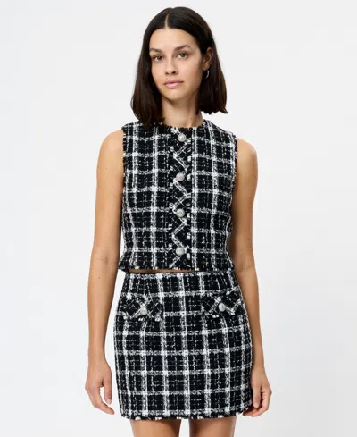 FRENCH CONNECTION FCUK WOMEN'S WINDOWPANE TWEED SLEEVELESS CROP TOP