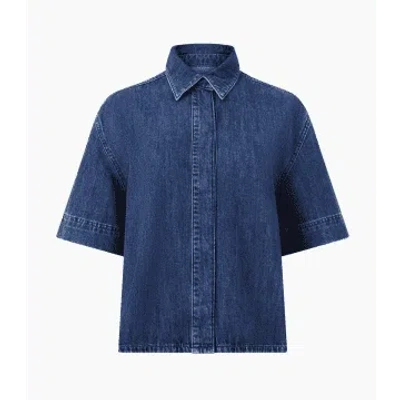 French Connection Finley Denim Short Sleeve Shirt In Blue