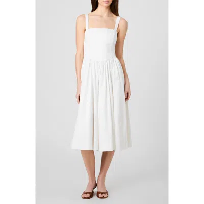 French Connection Fitted Bodice Cotton Blend Midi Dress In White