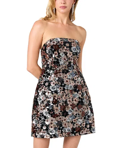 French Connection Floral Sequin Strapless Dress In Black