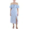 French Connection Floriana Ciarra Womens Floral Print Off-the-shoulder Midi Dress In Blue