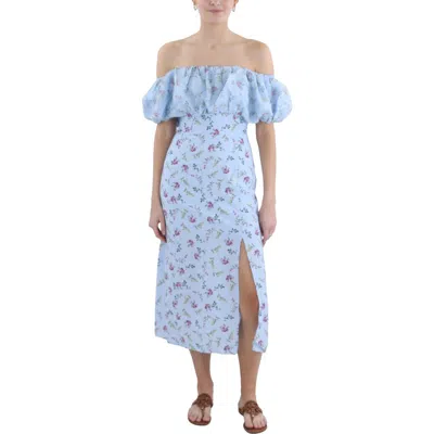 French Connection Floriana Ciarra Womens Floral Print Off-the-shoulder Midi Dress In Blue