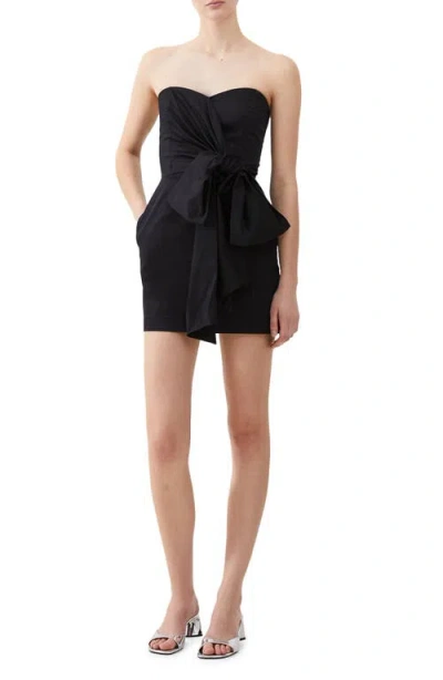 French Connection Florida Summer Tie Waist Strapless Minidress In Black