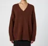 French Connection Fluffy V Neck Oversized Sweater In Chocolate In Brown