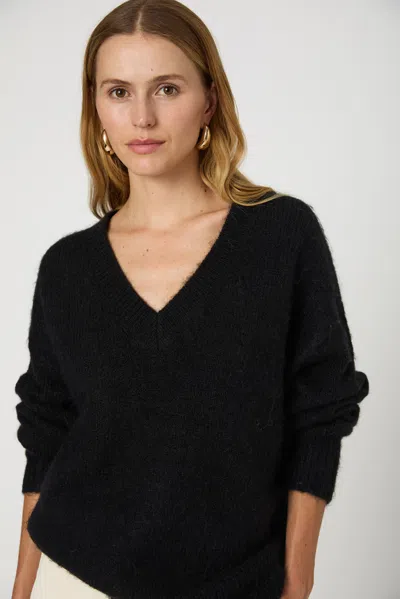 French Connection Fluffy Knit V Neck Oversized Sweater  Knitwear In Black