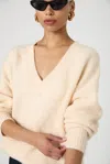 French Connection Fluffy Knit V Neck Oversized Sweater  Knitwear In Cream