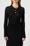French Connection Front Button Rib Top In Black