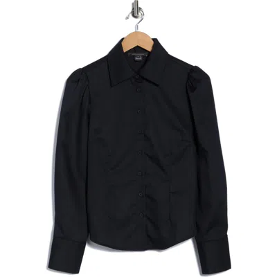 French Connection Gathered Seam Puff Sleeve Button-up Shirt In Black