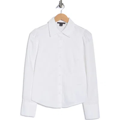 French Connection Gathered Seam Puff Sleeve Button-up Shirt In White