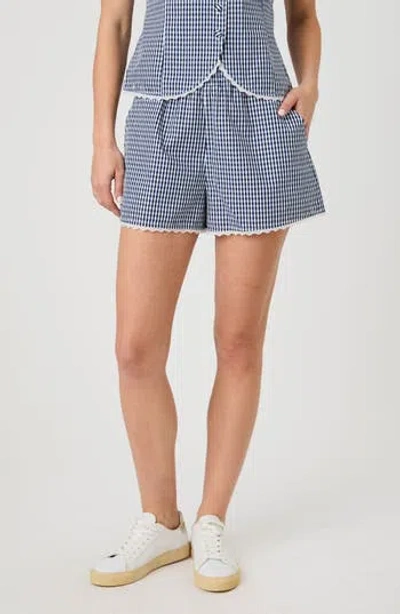 French Connection Gingham Lace Trim Shorts In Blue