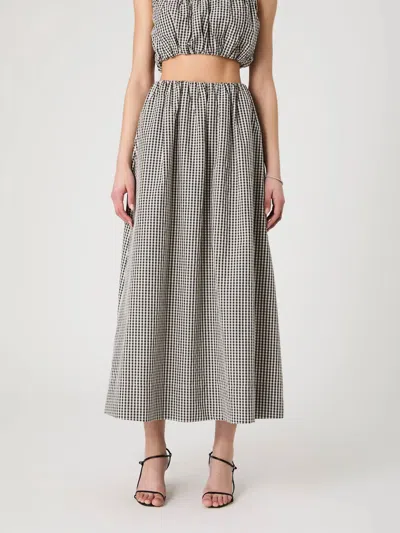 French Connection Gingham Ruched Waist Midi Skirt In Black/gingham