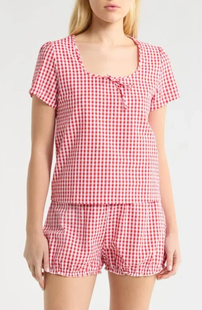 French Connection Gingham Seersucker Bloomer Short Pajamas In Red